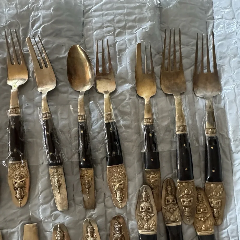 VINTAGE S. Samran Thailand Co BRASS/BRONZE FLATWARE MADE IN THAILAND 65 pieces